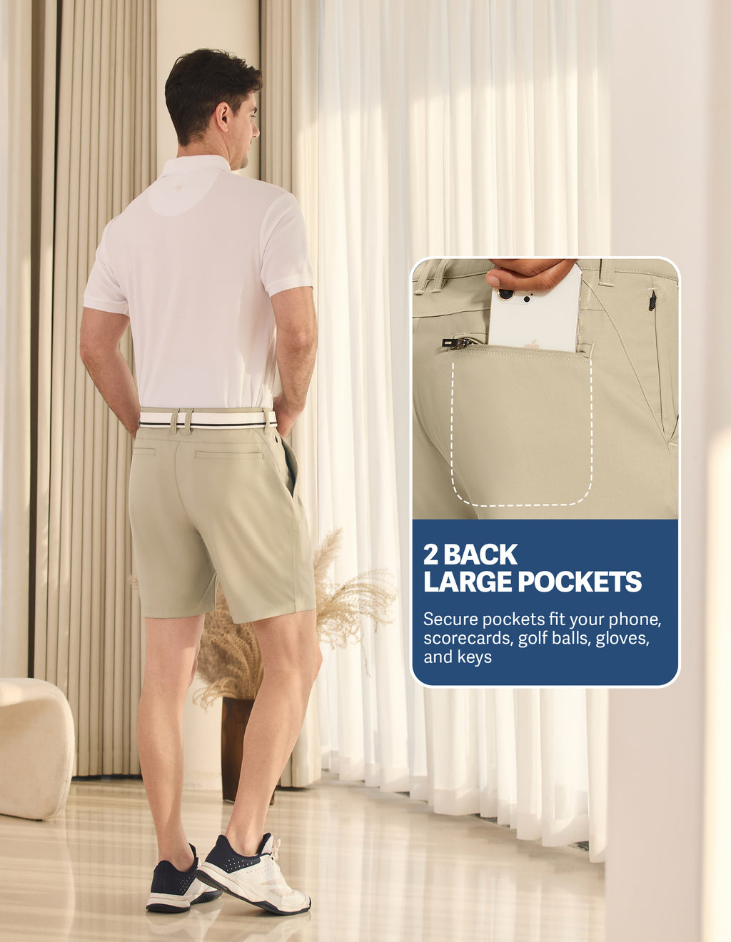 PULI Men's Golf Dress Shorts 7 Inch with 5 Pockets