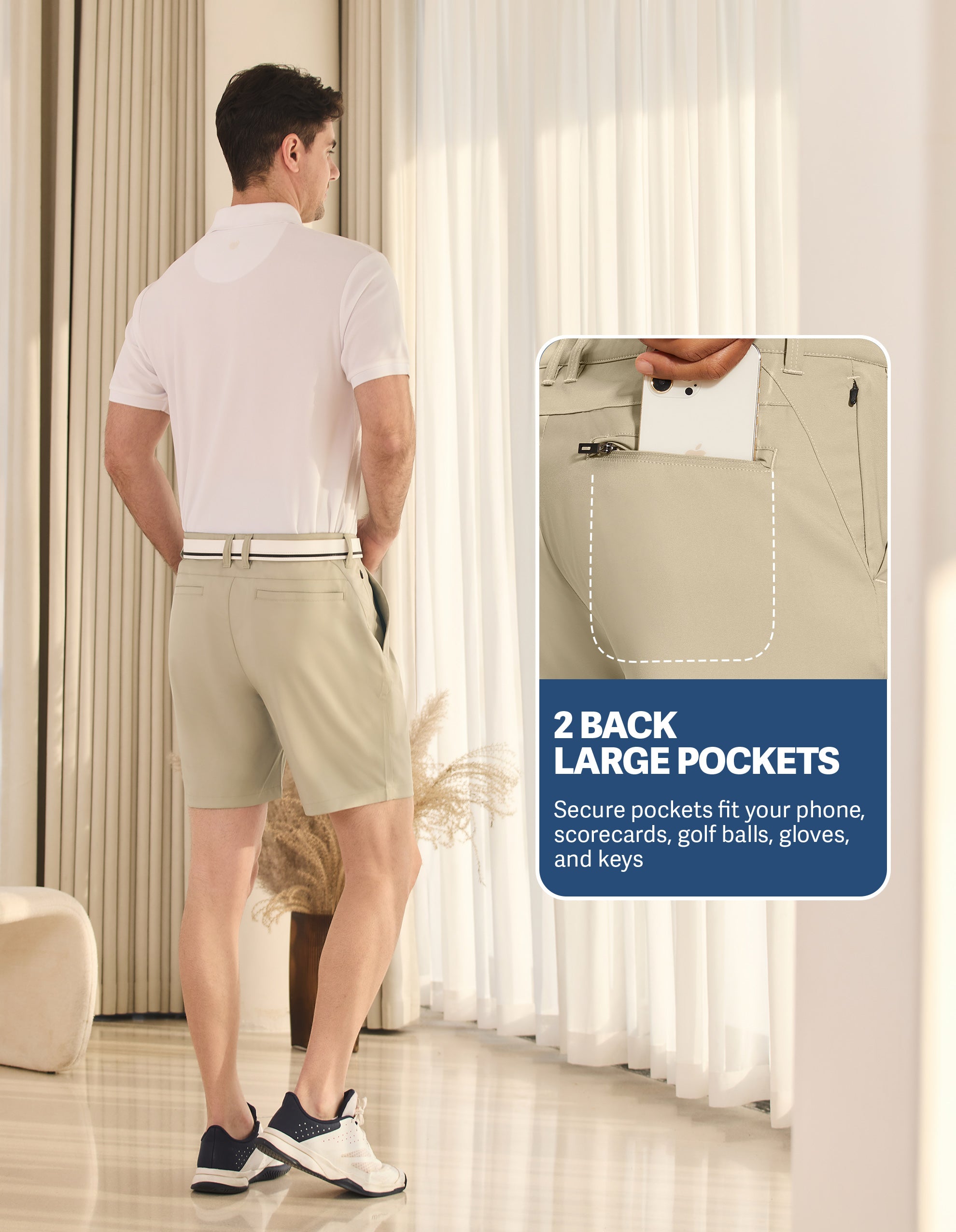 PULI Men's Golf Dress Shorts 7 Inch with 5 Pockets