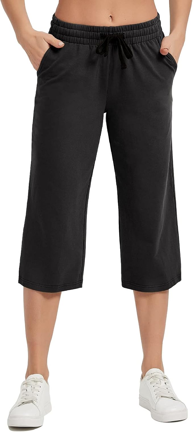 SPECIALMAGIC Women's Capri Pants Cotton Yoga Wide Leg Pajama Pants Capris Sweatpants Sports