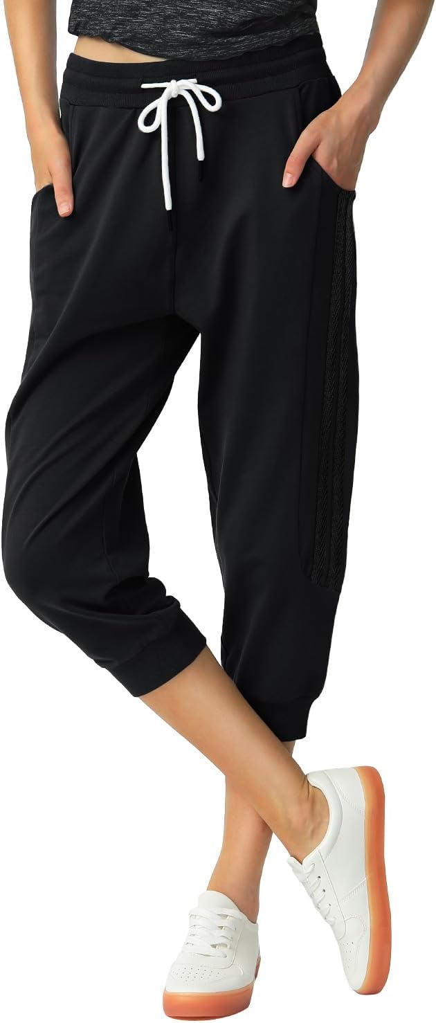 SPECIALMAGIC Women's Capri Pants Cropped Joggers with Pockets Elastic Waist Drawstring Capri Sweatpants