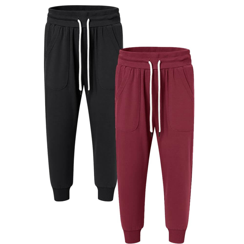SPECIALMAGIC Women's Capri Sweatpants Cropped Jogger Running Pants Loose Fit Drawstring Waist with Side Pockets - 2pack