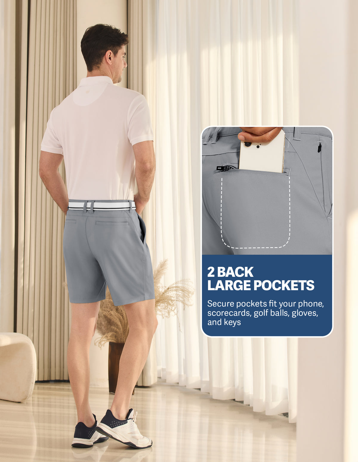 PULI Men's Golf Dress Shorts 7 Inch with 5 Pockets