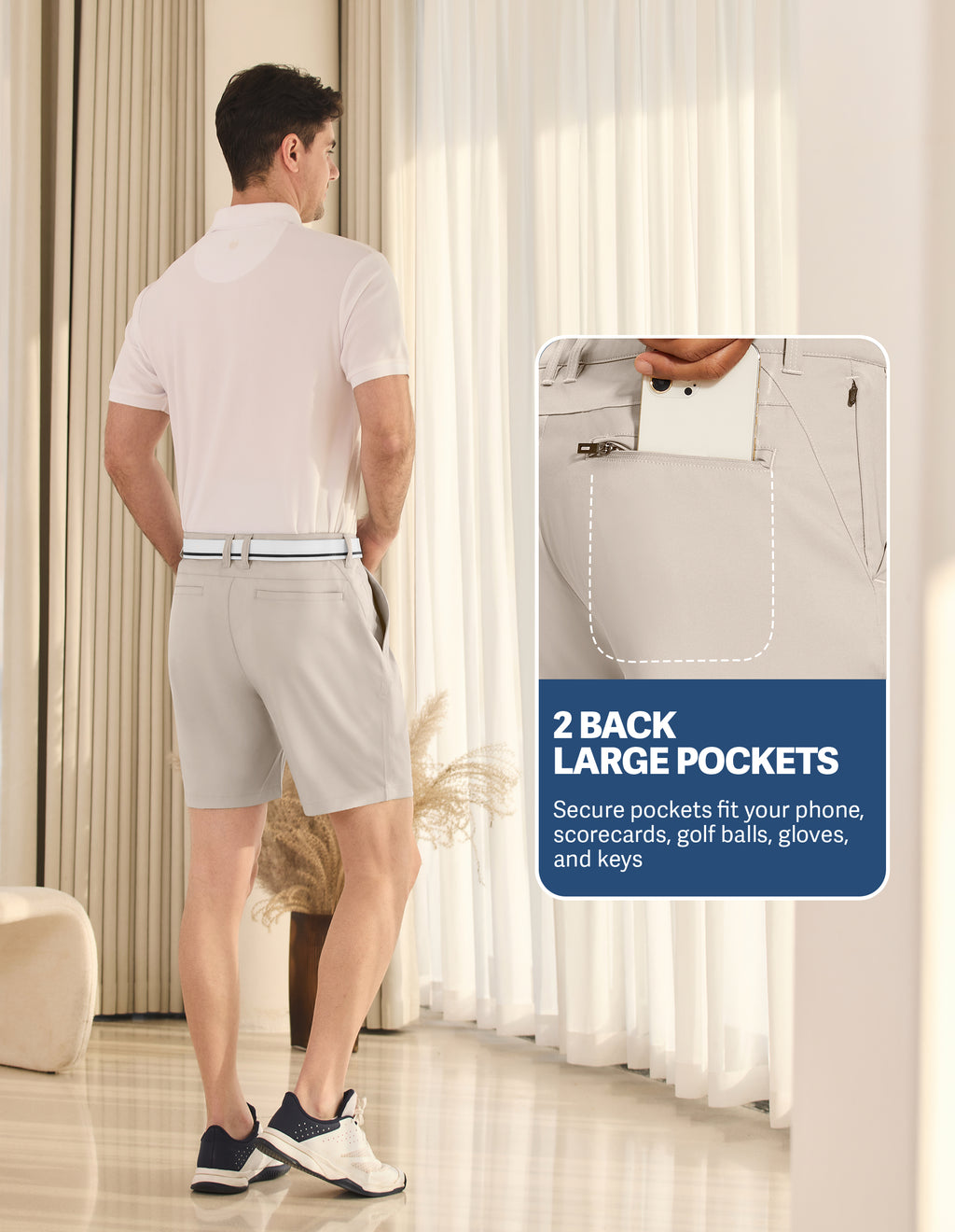 PULI Men's Golf Dress Shorts 7 Inch with 5 Pockets