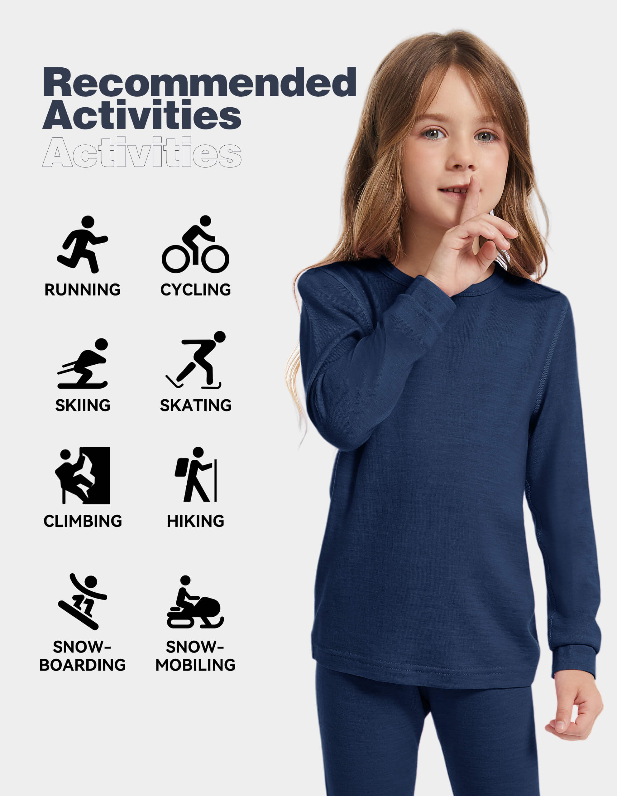 Woolcano Kid's 190 Merino Wool Unisex Base Layer Shirt Lightweight Thermal Underwear Top