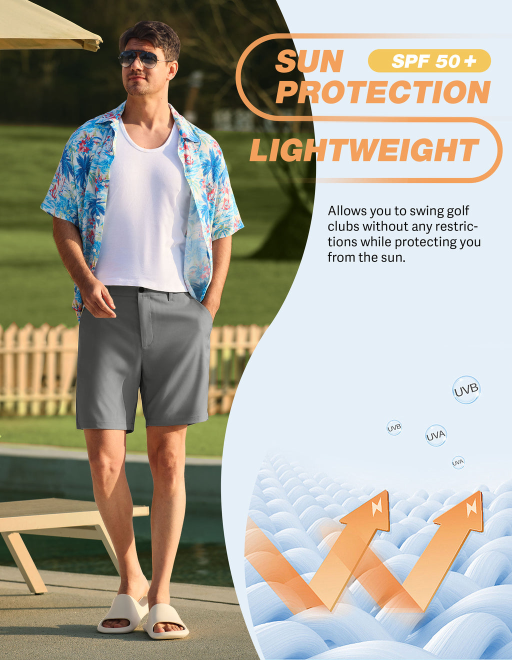 PULI Men's Golf Dress Shorts 7 Inch with 5 Pockets