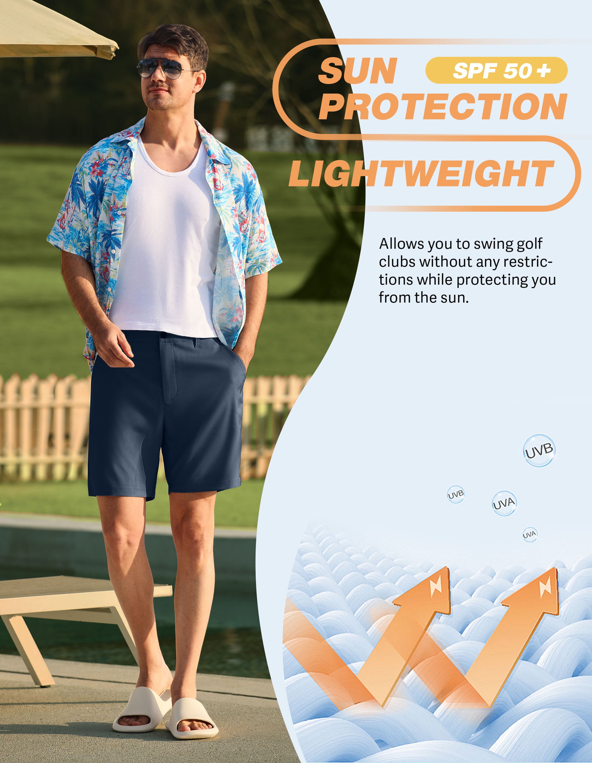 PULI Men's Golf Dress Shorts 7 Inch with 5 Pockets