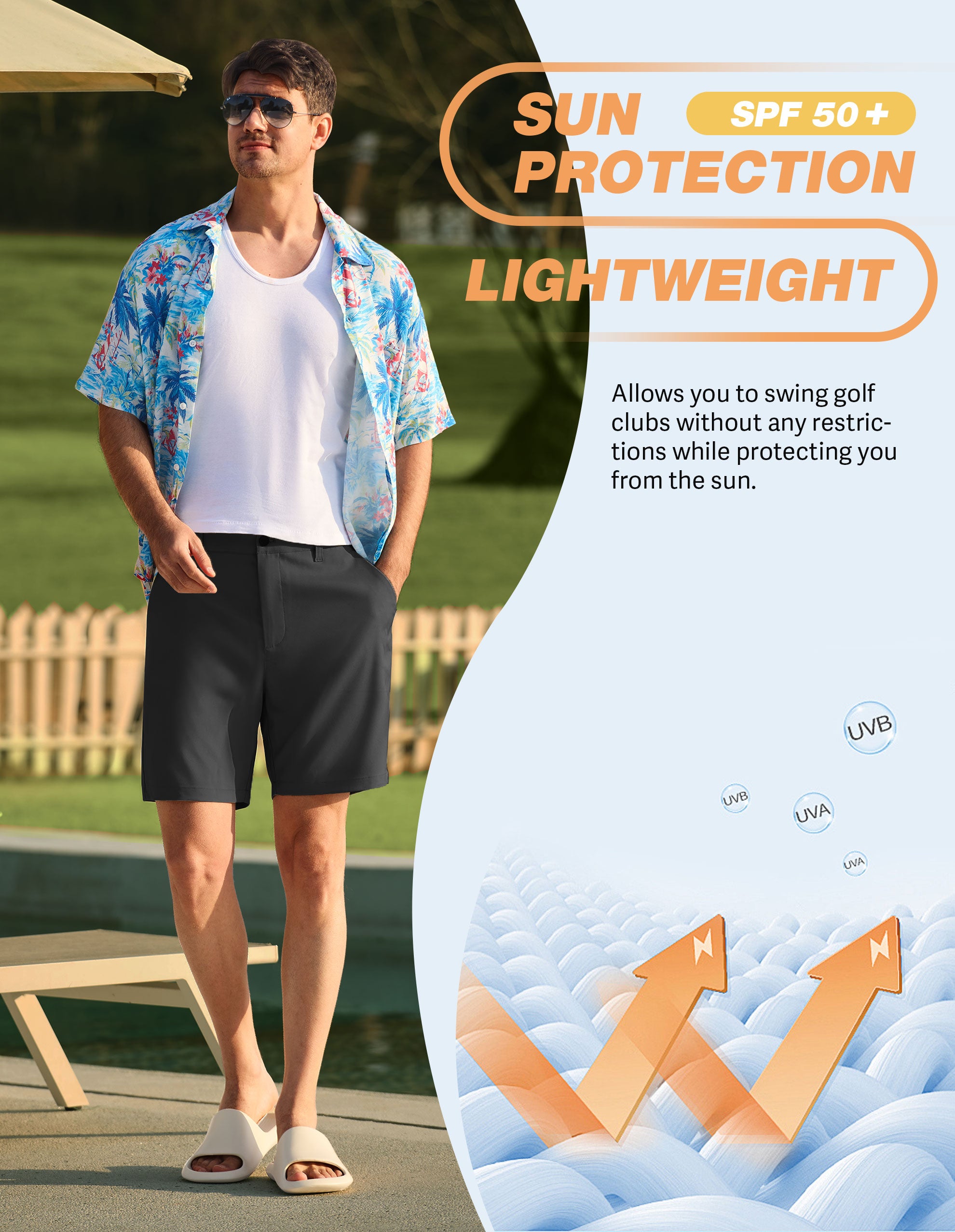 PULI Men's Golf Dress Shorts 7 Inch with 5 Pockets
