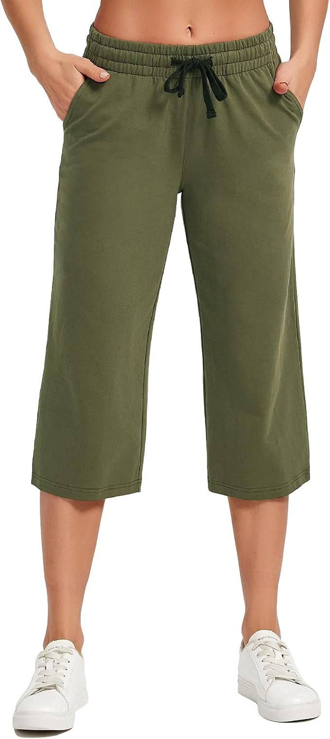 SPECIALMAGIC Women's Capri Pants Cotton Yoga Wide Leg Pajama Pants Capris Sweatpants Sports