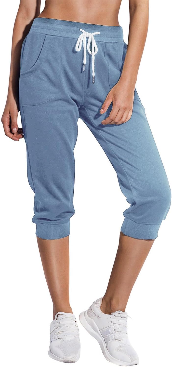 SPECIALMAGIC Women's Capri Sweatpants Cropped Jogger Running Pants Lounge Loose Fit Drawstring Waist with Side Pockets