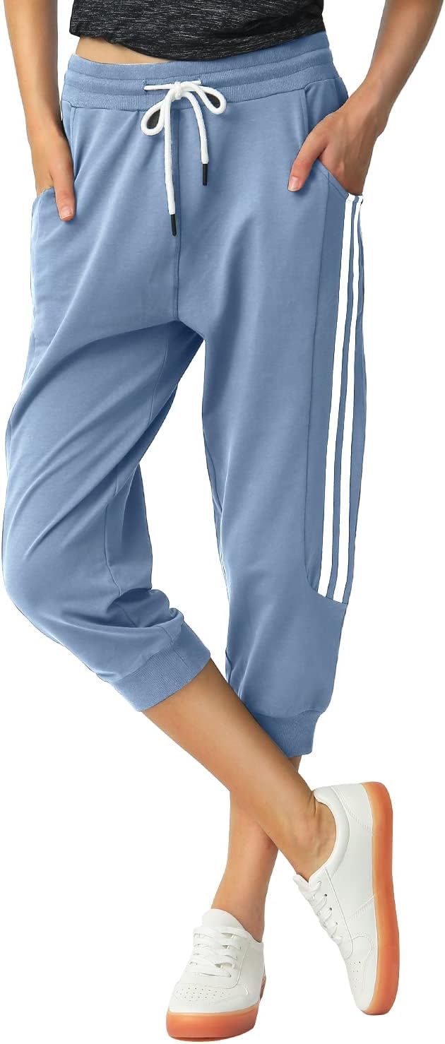 SPECIALMAGIC Women's Capri Pants Cropped Joggers with Pockets Elastic Waist Drawstring Capri Sweatpants