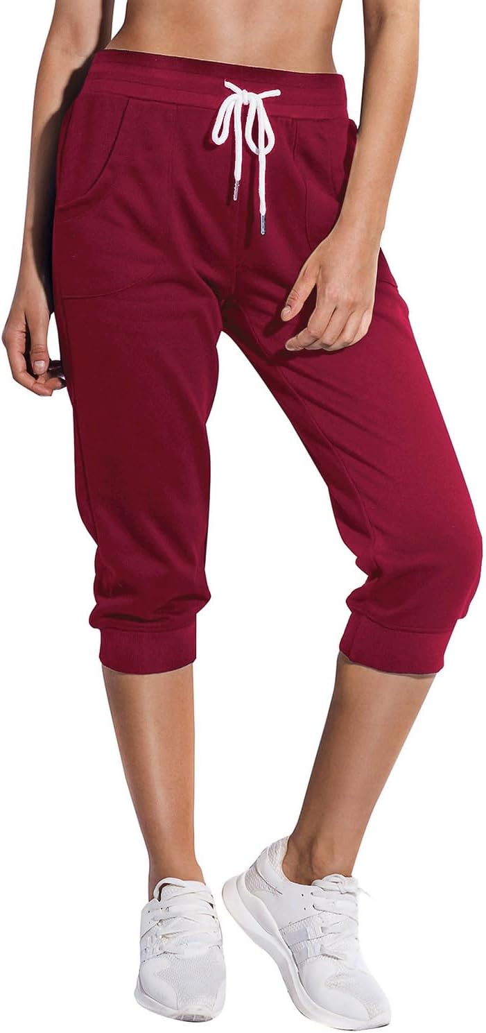 SPECIALMAGIC Women's Capri Sweatpants Cropped Jogger Running Pants Lounge Loose Fit Drawstring Waist with Side Pockets