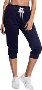SPECIALMAGIC Women's Capri Sweatpants Cropped Jogger Running Pants Lounge Loose Fit Drawstring Waist with Side Pockets