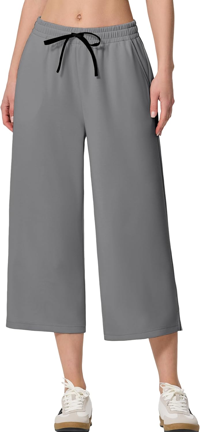SPECIALMAGIC Capri Pants for Women's Wide Leg Yoga Cropped Pants with Pockets 22" High Waist Lounge Yoga Casual