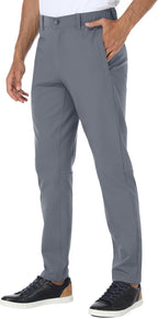 PULI Men's Golf Pants Stretch Slim Fit Casual Work Hiking Tapered Waterproof Pants with Pockets