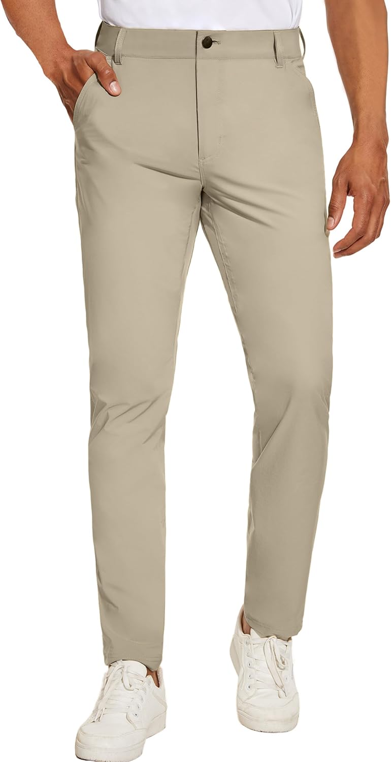 PULI Men's Golf Pants Stretch Slim Fit Lightweight Waterproof Casual Hiking Work Pants with Pockets
