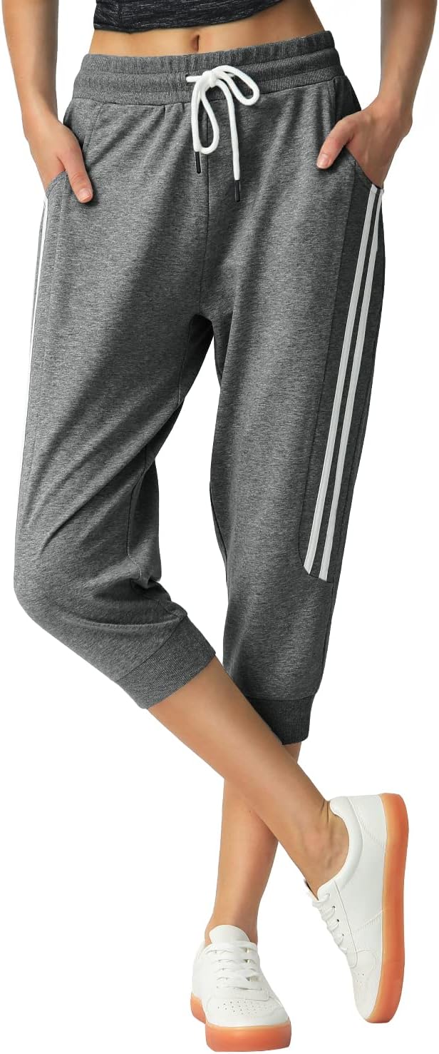 SPECIALMAGIC Women's Capri Sweatpants Cropped Joggers with Pockets Elastic Waist Drawstring