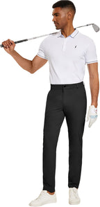 PULI Men's Golf Pants Stretch Slim Fit Lightweight Waterproof Casual Hiking Work Pants with Pockets