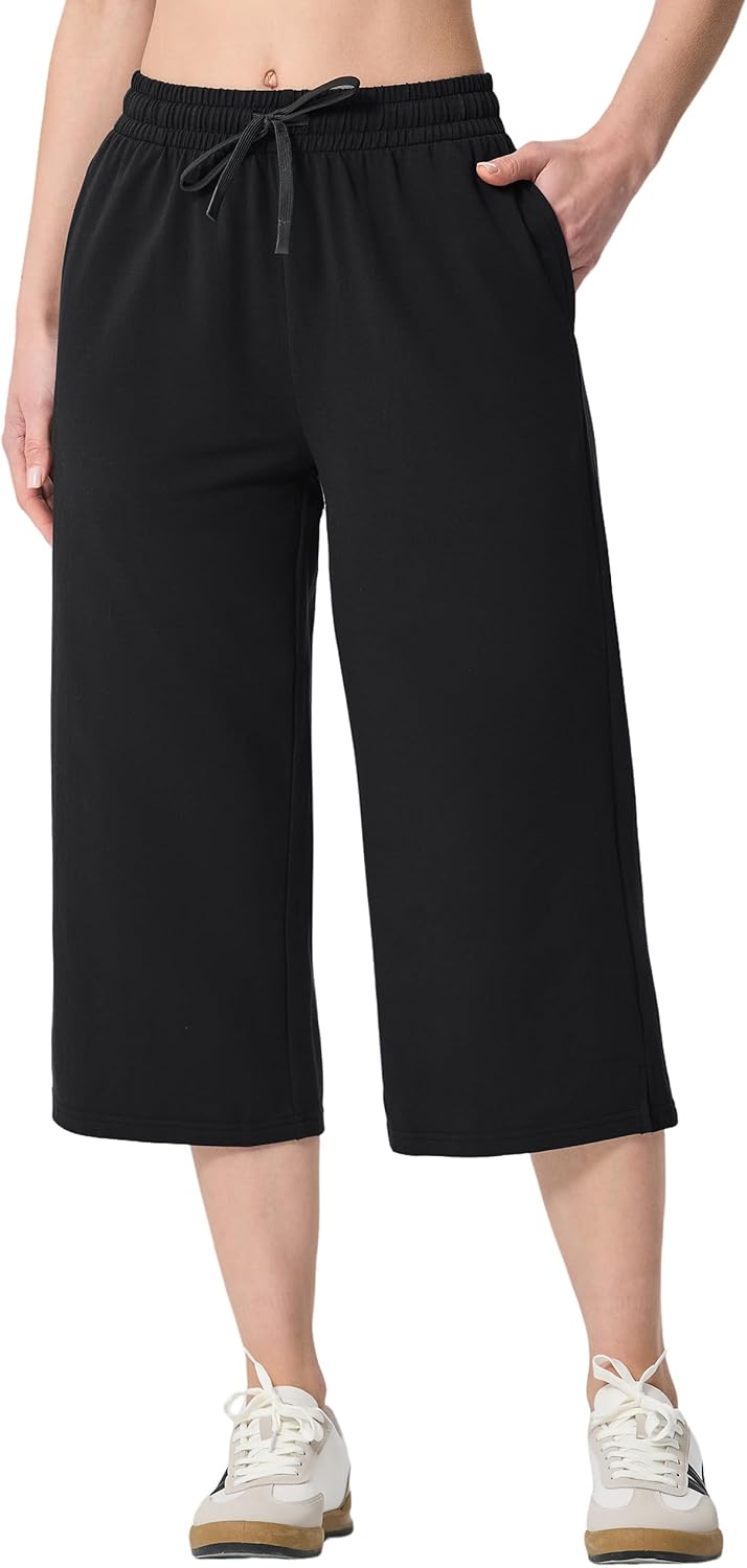 VgaVtl Cropped Plus Size Capris Cotton Purple Wide-Leg High Waist Womens Plus Size Pants Loose Solid Casual Elastic Pants L