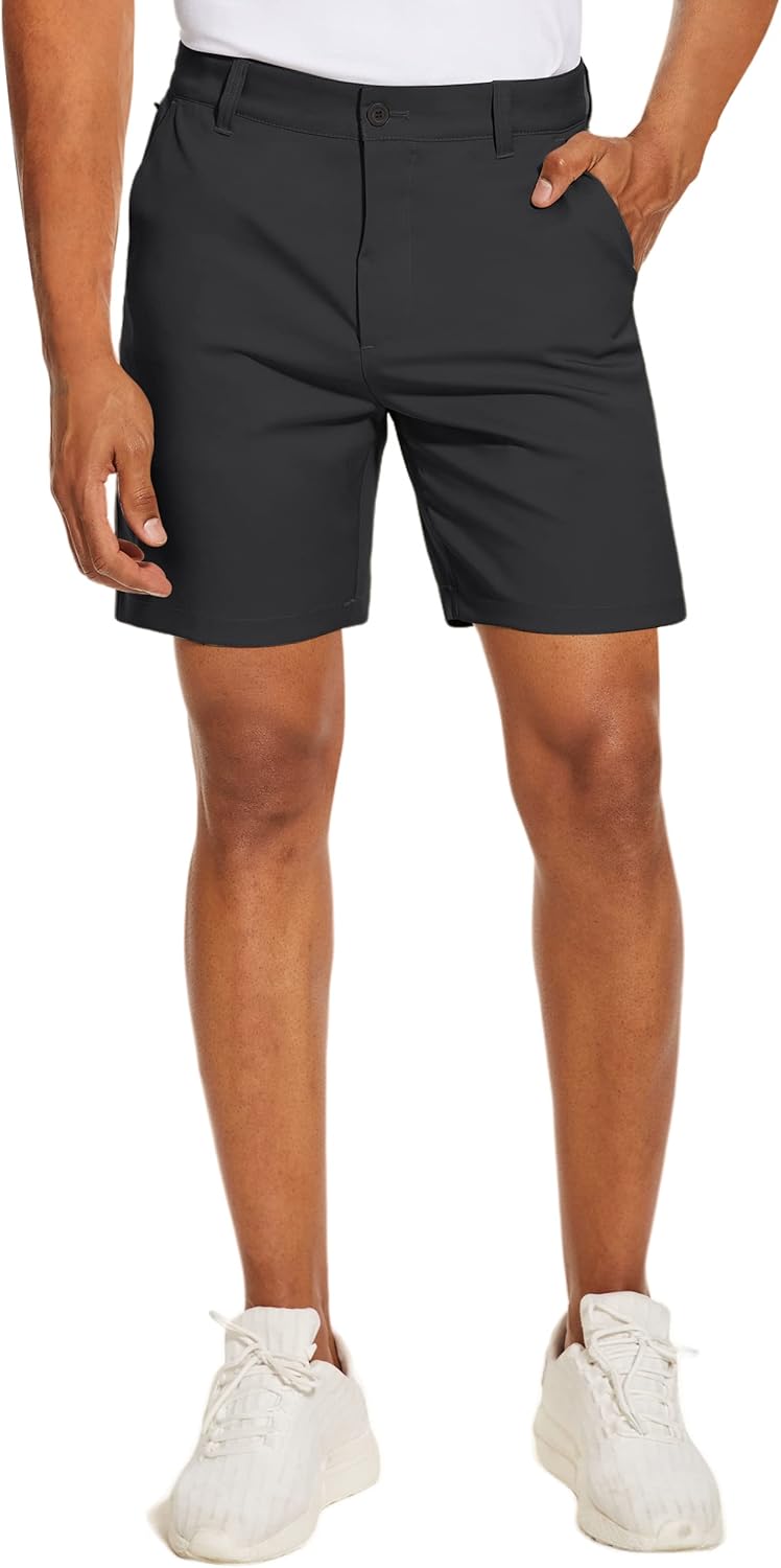 PULI Men's Golf Dress Shorts Flat Front Hybrid 7 Inch Lightweight Quick Dry Chino Casual with Pockets