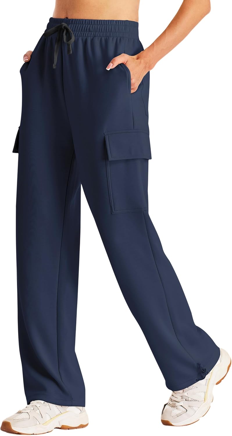 Women's Cargo Sweatpants Wide Leg High Waisted Baggy Sweat Pants Fall Flared Joggers with Pockets