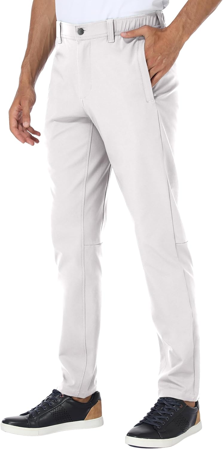 PULI Men's Golf Pants Stretch Slim Fit Casual Work Hiking Tapered Waterproof Pants with Pockets