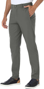 PULI Men's Golf Pants Stretch Slim Fit Casual Work Hiking Tapered Waterproof Pants with Pockets