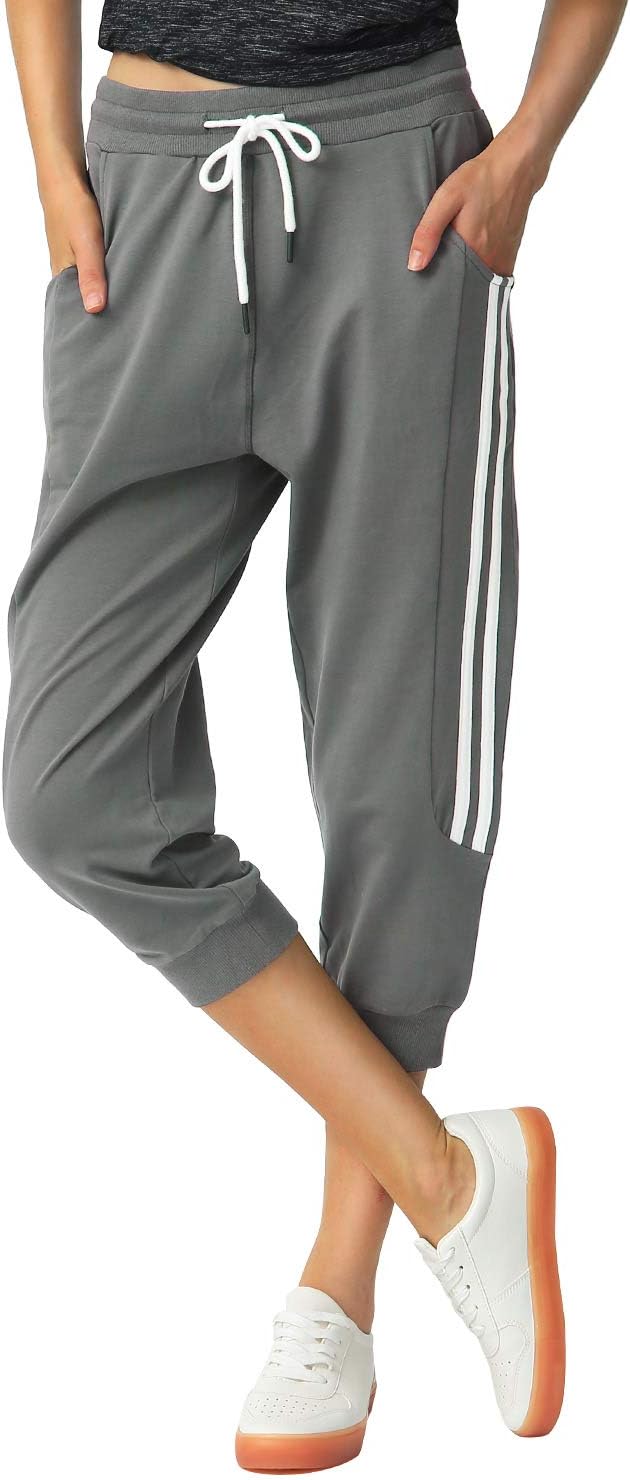 SPECIALMAGIC Women's Capri Pants Cropped Joggers with Pockets Elastic Waist Drawstring Capri Sweatpants