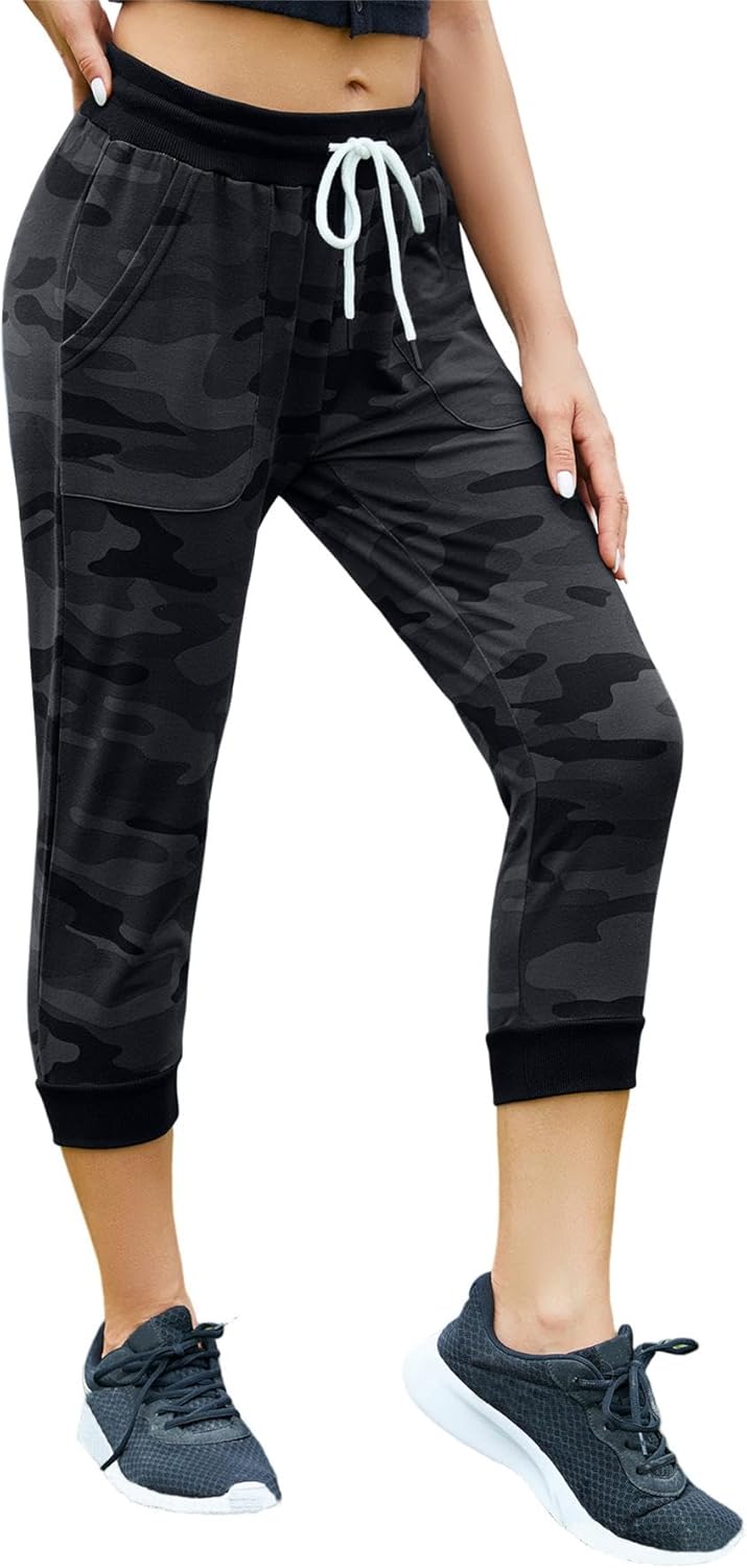 SPECIALMAGIC Women's Capri Sweatpants Cropped Jogger Running Pants Lounge Loose Fit Drawstring Waist with Side Pockets