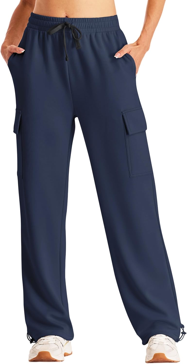 Women's Cargo Sweatpants Wide Leg High Waisted Baggy Sweat Pants Fall Flared Joggers with Pockets