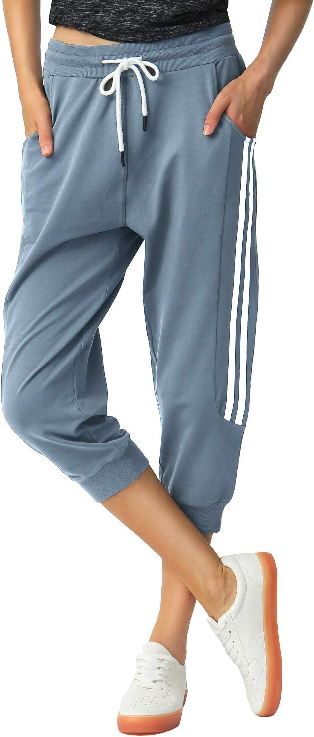 SPECIALMAGIC Women's Capri Sweatpants Cropped Joggers with Pockets Elastic Waist Drawstring