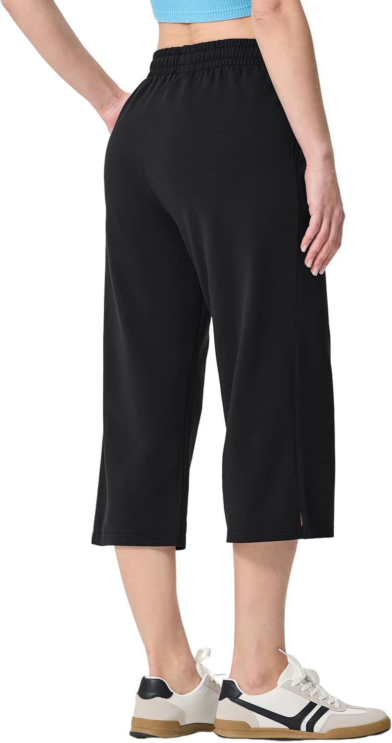 SPECIALMAGIC Women's Capri Pants Plus Size Loose Yoga Wide Leg Cotton Capri Sweatpants Drawstring Pajama Pants