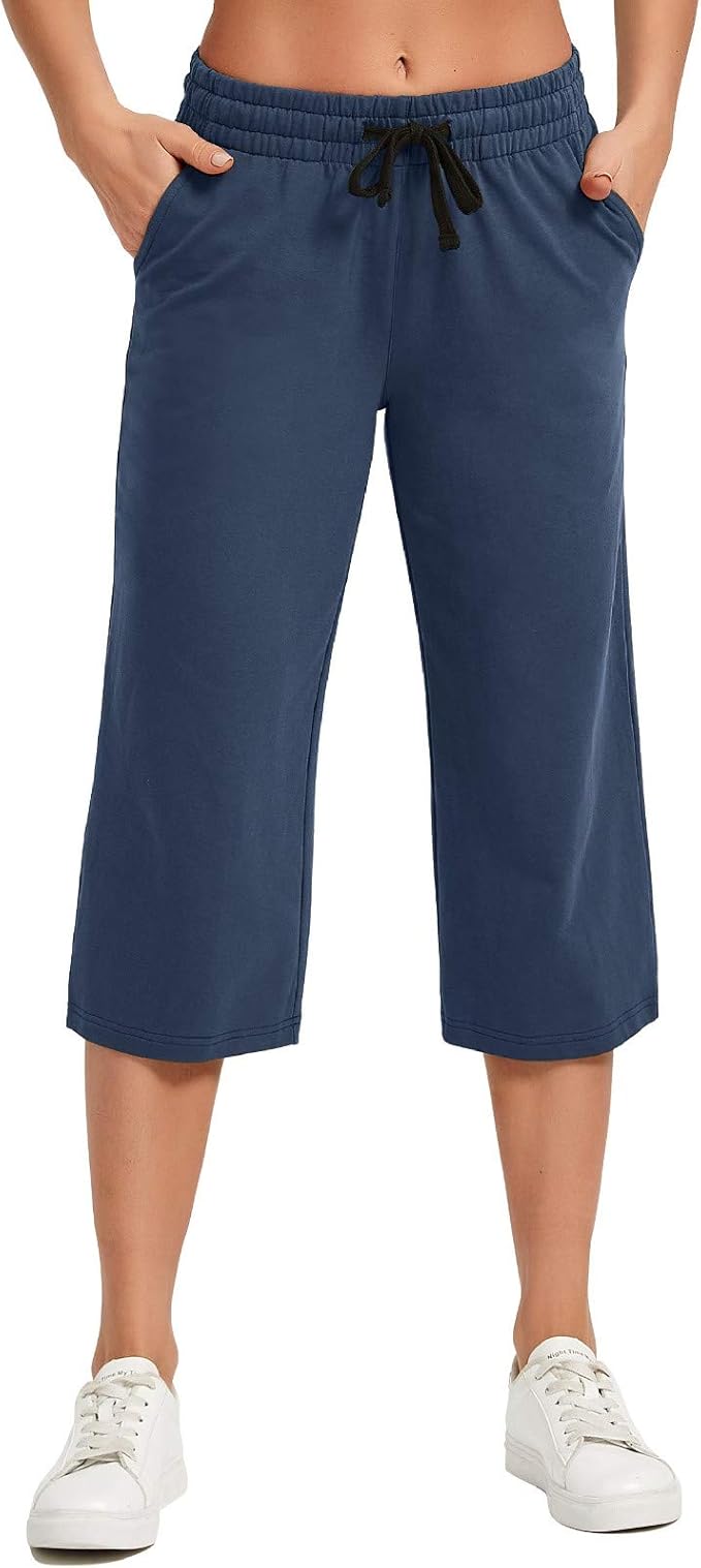 SPECIALMAGIC Women's Capri Pants Cotton Yoga Wide Leg Pajama Pants Capris Sweatpants Sports