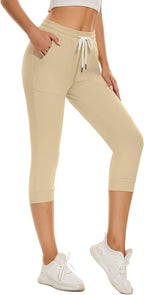 SPECIALMAGIC Women's Capri Sweatpants Cropped Jogger Running Pants Lounge Loose Fit Drawstring Waist with Side Pockets