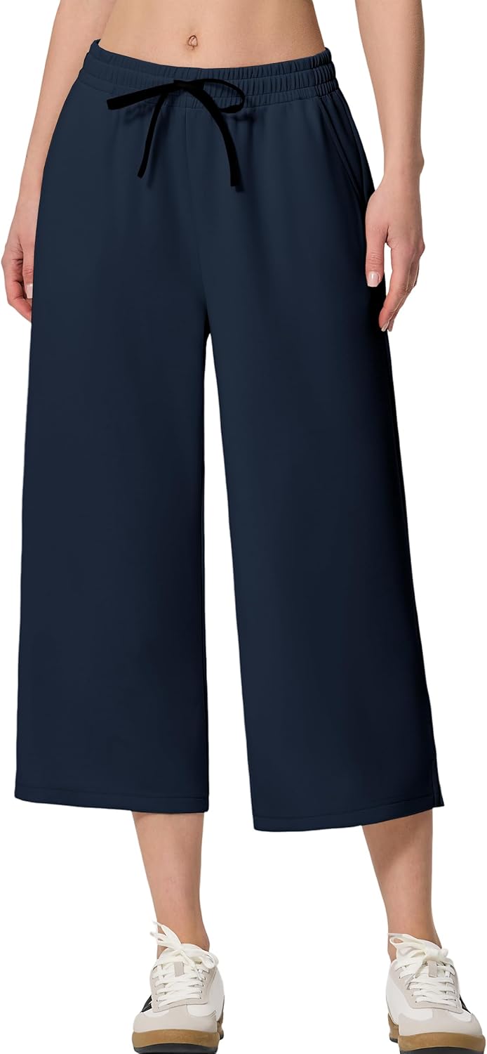 SPECIALMAGIC Capri Pants for Women's Wide Leg Yoga Cropped Pants with Pockets 22" High Waist Lounge Yoga Casual