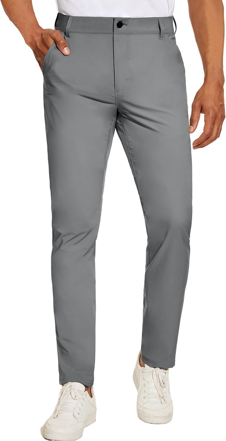 PULI Men's Golf Pants Stretch Slim Fit Lightweight Waterproof Casual Hiking Work Pants with Pockets