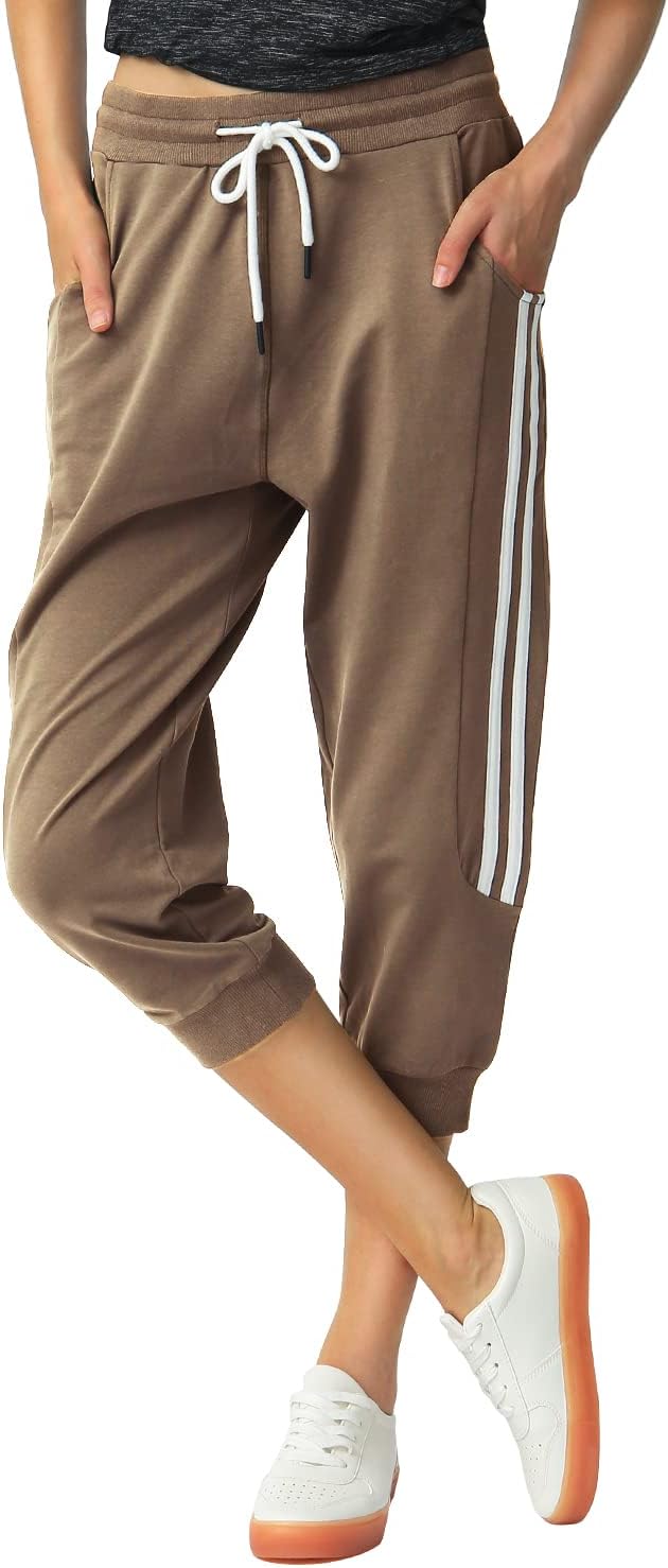 SPECIALMAGIC Women's Capri Pants Cropped Joggers with Pockets Elastic Waist Drawstring Capri Sweatpants