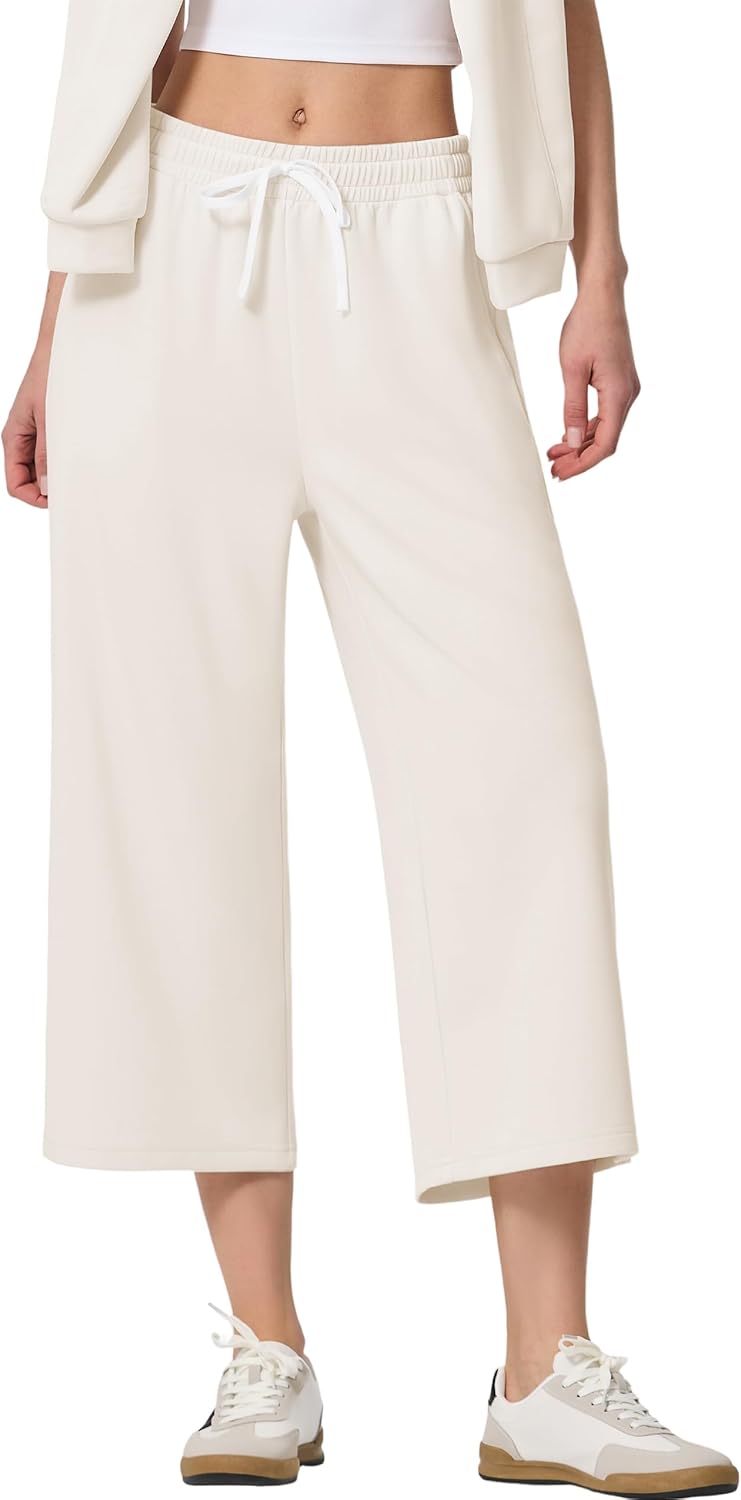 SPECIALMAGIC Capri Pants for Women's Wide Leg Yoga Cropped Pants with Pockets 22" High Waist Lounge Yoga Casual