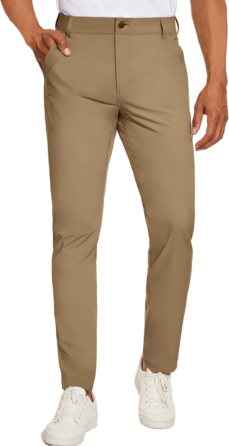 PULI Men's Golf Pants Stretch Slim Fit Lightweight Waterproof Casual Hiking Work Pants with Pockets