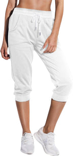 SPECIALMAGIC Women's Capri Sweatpants Cropped Jogger Running Pants Lounge Loose Fit Drawstring Waist with Side Pockets