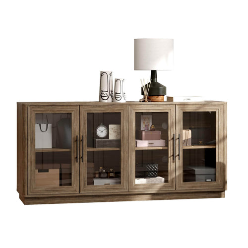 63" Buffet Cabinet with Storage, Modern Sideboard with 4 Glass Doors, Large Dining Room Credenza, TV Stand & Coffee Bar Cabinet