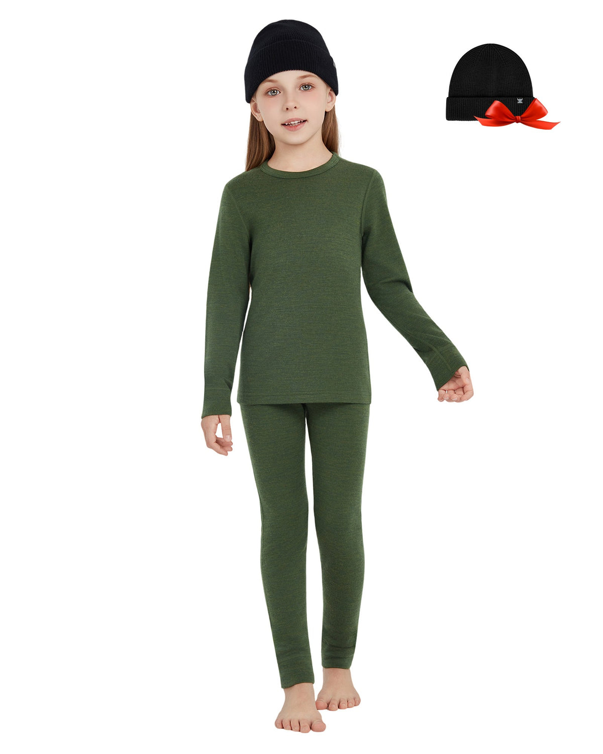 Woolcano Kid's 190g Merino Wool Unisex Base Layer Set Lightweight Thermal Underwear