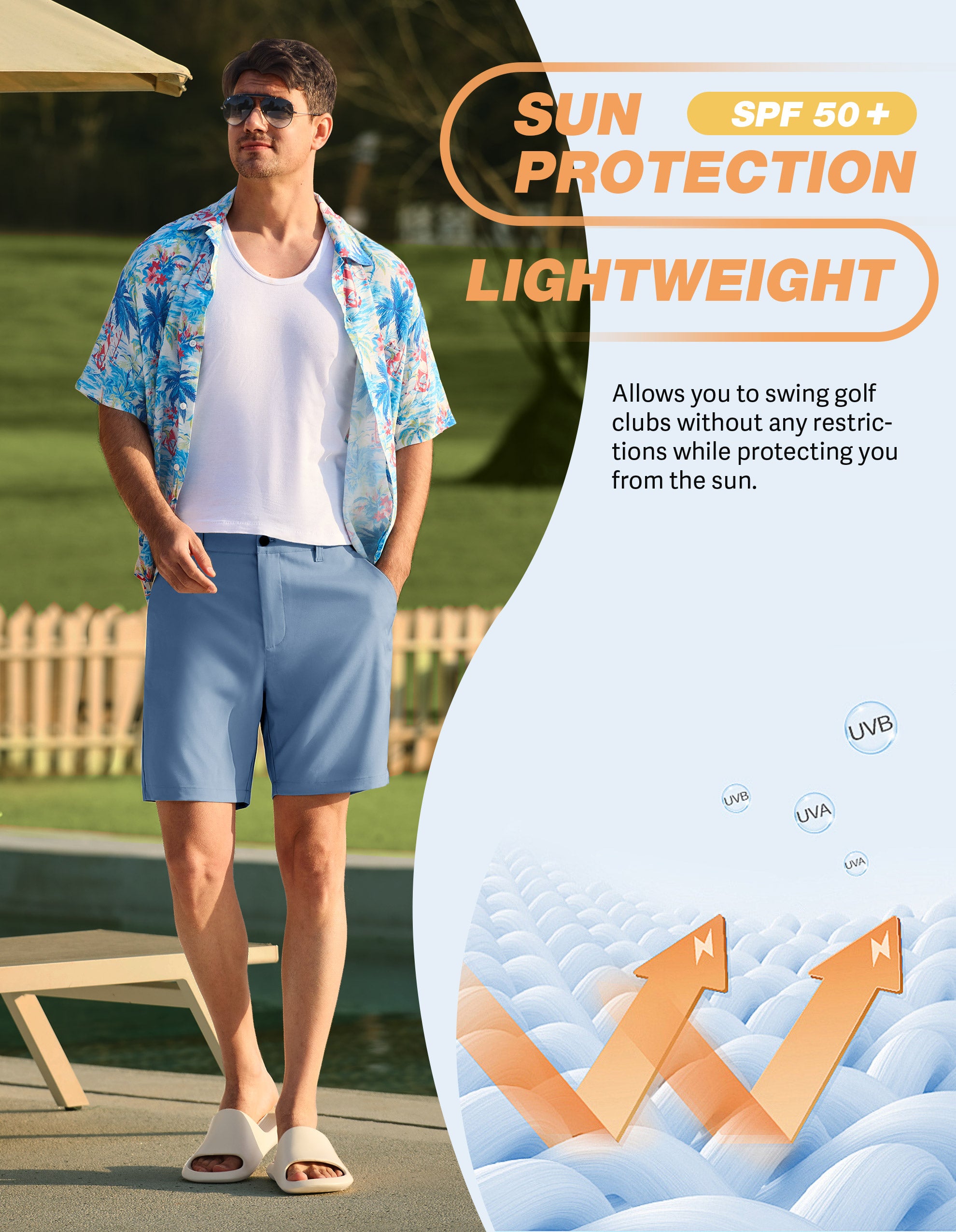 PULI Men's Golf Dress Shorts 7 Inch with 5 Pockets