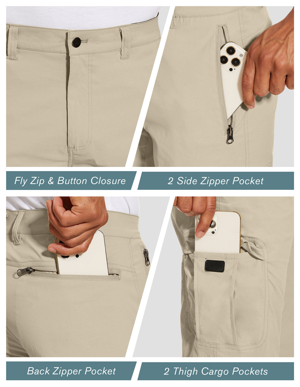 PULI Men's Waterproof Hiking Golf Pants with Pockets