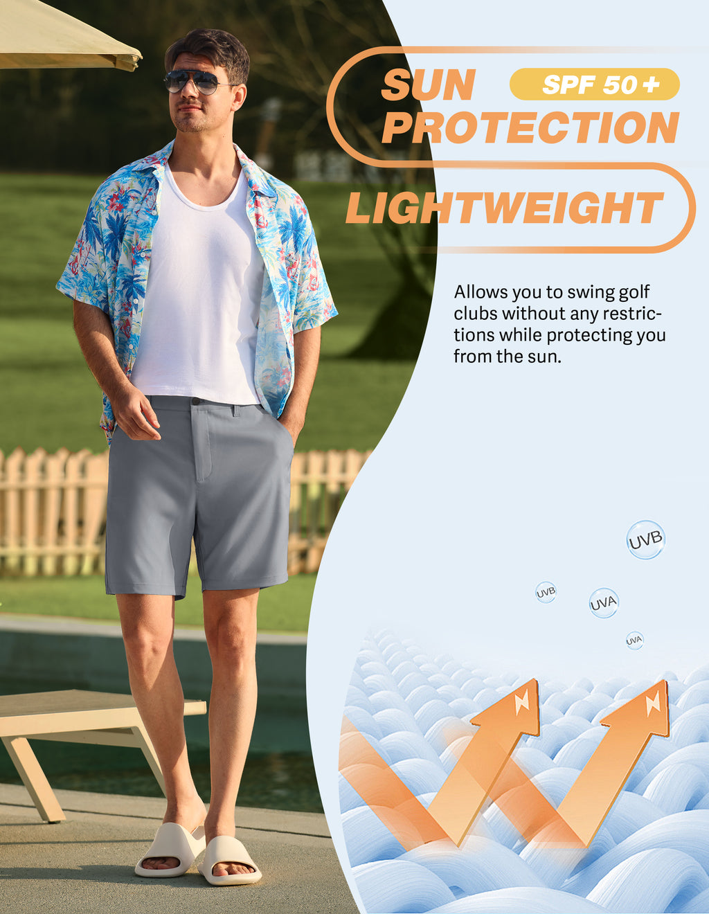 PULI Men's Golf Dress Shorts 7 Inch with 5 Pockets