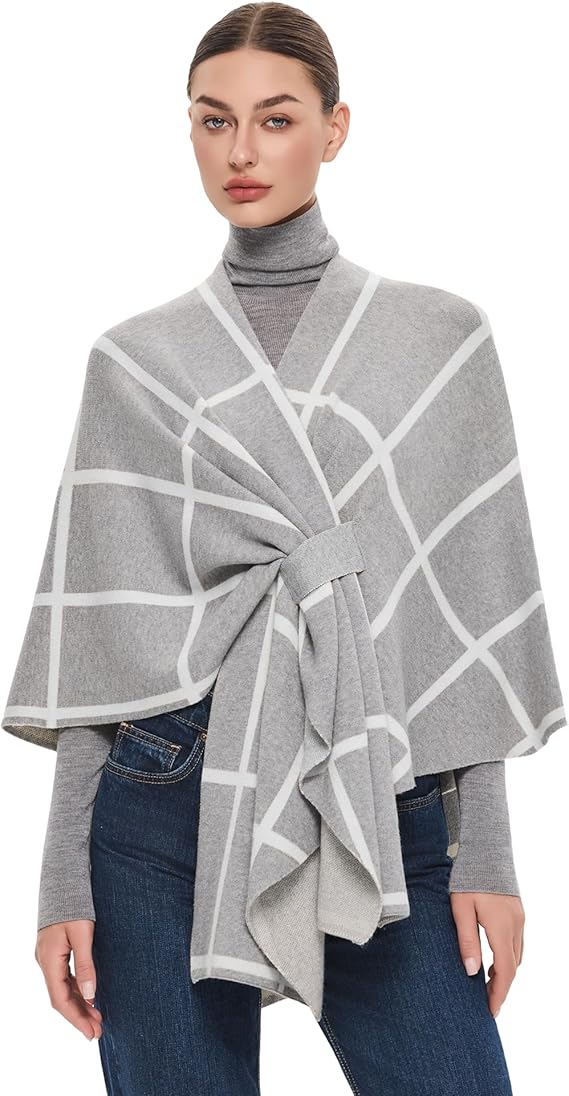 PULI Women's Elegant Shawl Wraps Soft Open Front Poncho Sweater for Spring Fall Winter
