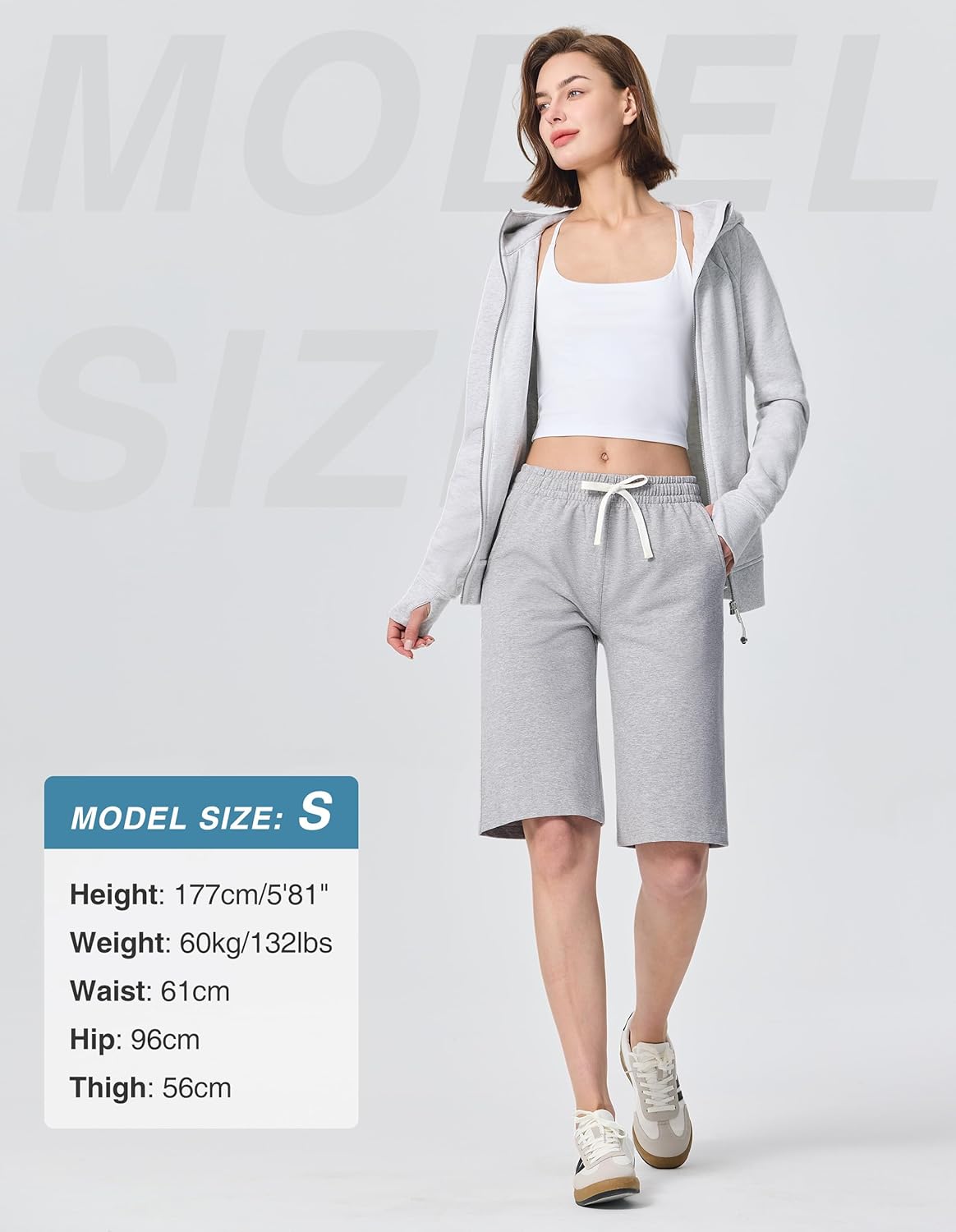 Women's Bermuda Shorts 12" Sweat Cotton Athletic Sports Workout Below Knee Shorts with Pockets