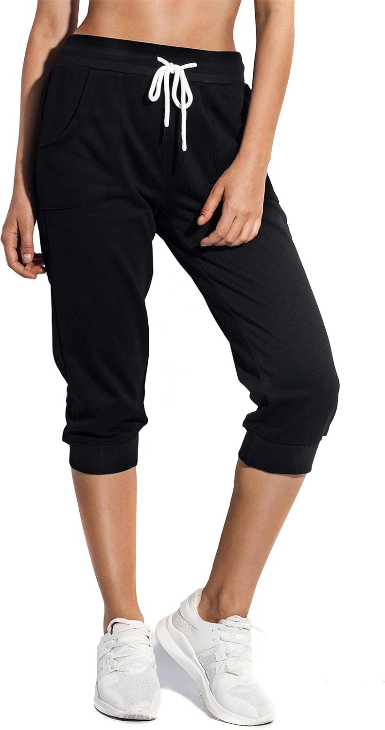 SPECIALMAGIC Women's Capri Sweatpants Cropped Jogger Running Pants Lounge Loose Fit Drawstring Waist with Side Pockets