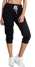 SPECIALMAGIC Women's Capri Sweatpants Cropped Jogger Running Pants Lounge Loose Fit Drawstring Waist with Side Pockets
