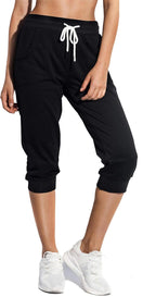 SPECIALMAGIC Women's Capri Sweatpants Cropped Jogger Running Pants Lounge Loose Fit Drawstring Waist with Side Pockets