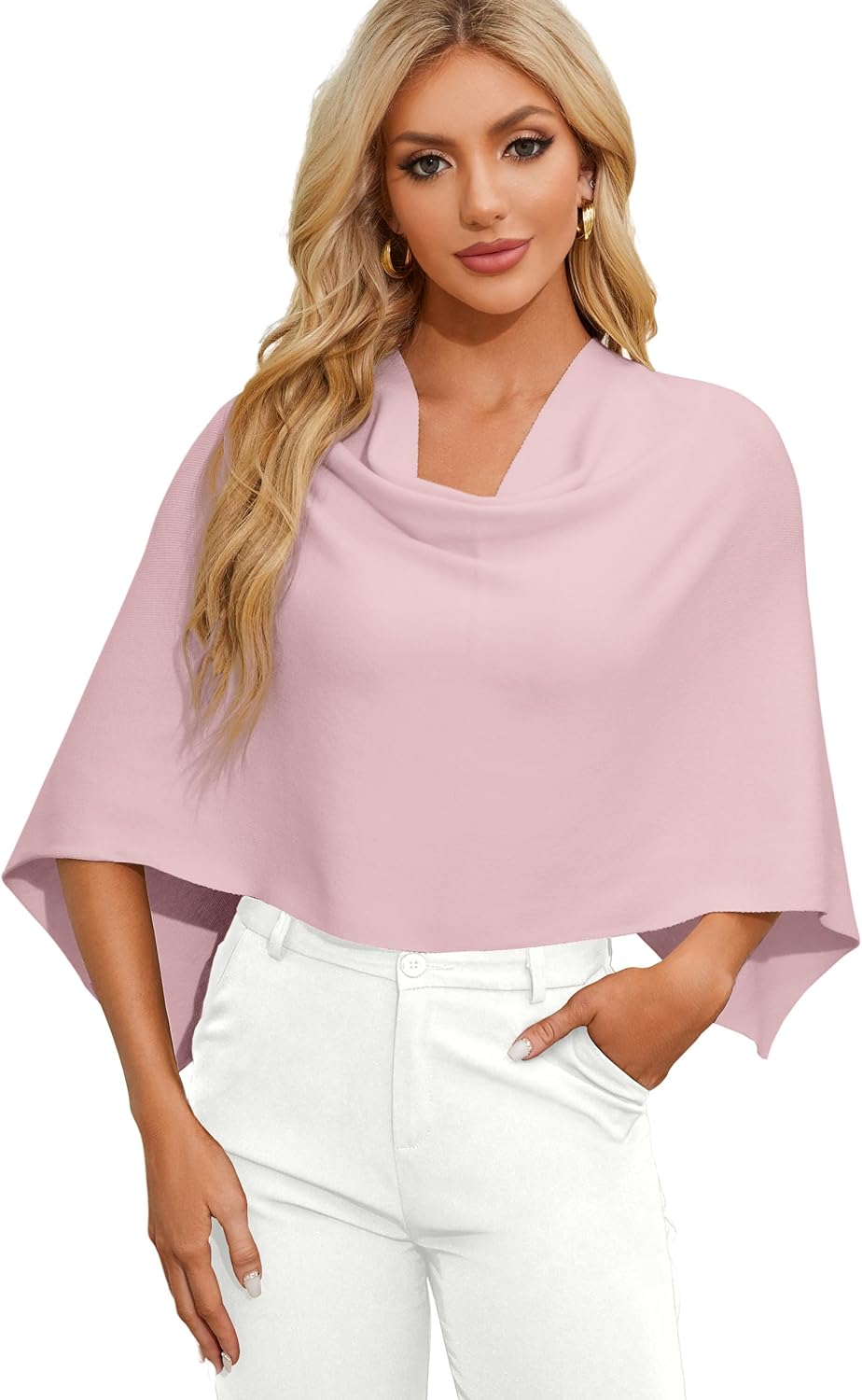 PULI Women's Capri Poncho Sweater Cropped Versatile Shawl Soft Knit Wraps Cowl Neck Short Tops